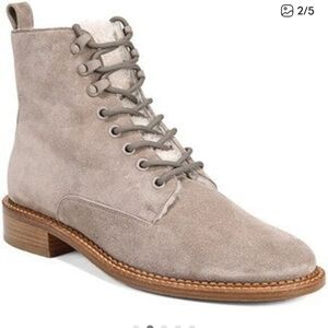 Vince Light Gray Suede Shearling-lined Combot Lace Up Boots 8